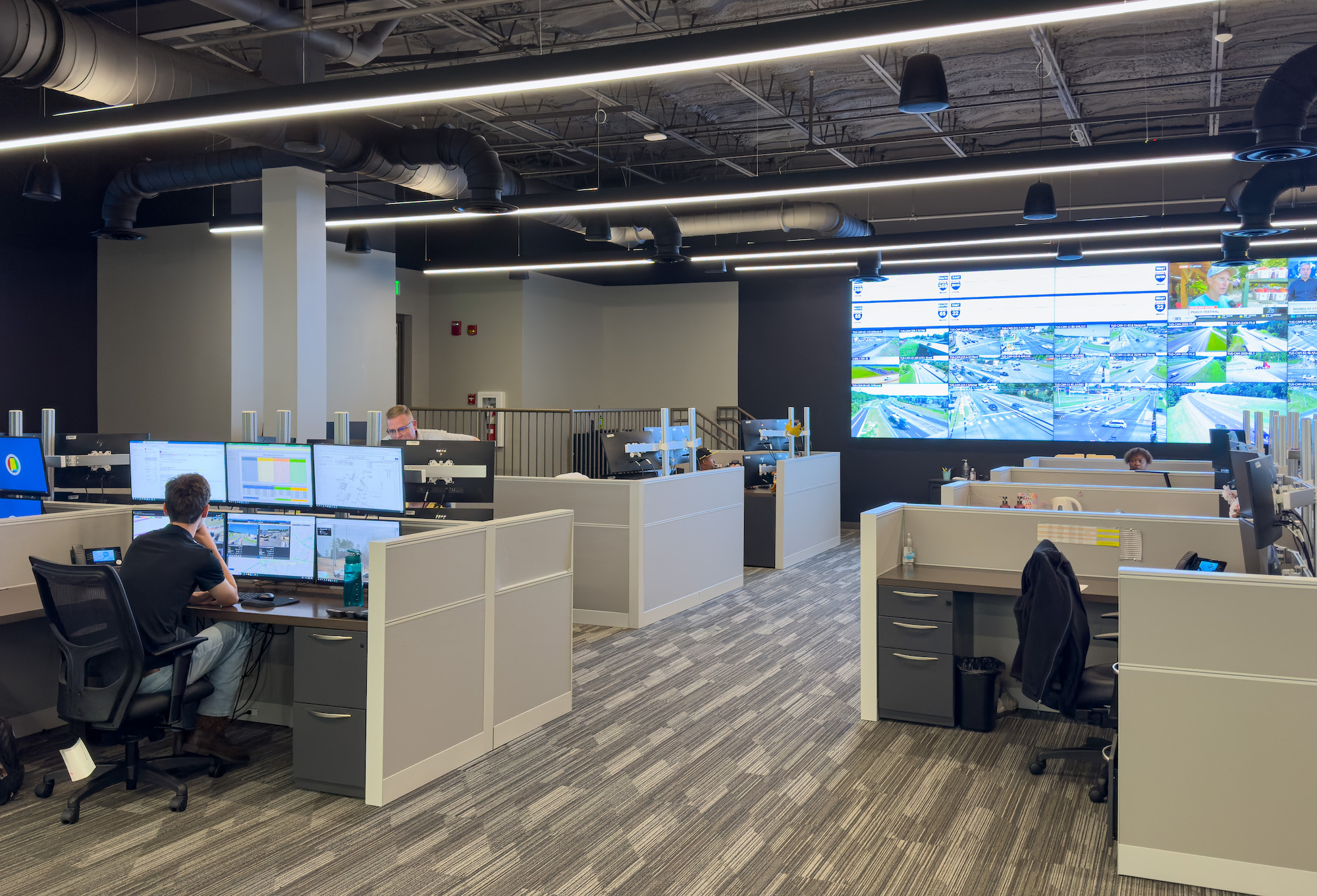 Image of screens and cubicles in the ALDOT Traffic Management Center